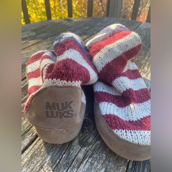 Muk Luk Americana Print Calf Sweater Knit Slippers - Size Large 8-9 - Picture 3 of 7